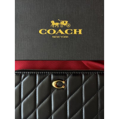 Жіночий гаманець Coach Quilted Leather Zip Around Long Walle чорний Коуч великий