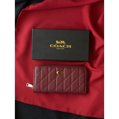 Женский кошелек Coach Quilted Leather Zip Around Long Walle бордовый большой Коуч Женский кошелек Coach Quilted Leather Zip Around Long Walle бордовый большой Коуч