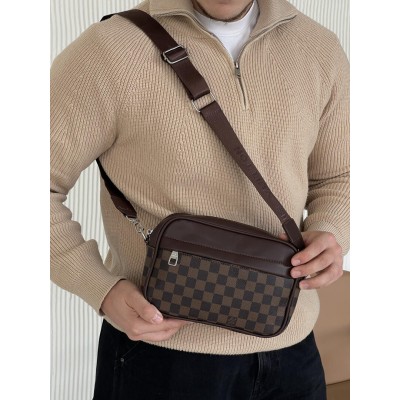 Чоловіча сумка месенджер Louis Vuitton Graham крос боді через коричневий плече в клітинку Луї Віттон