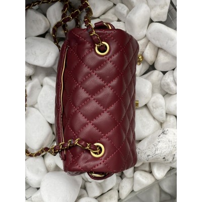 Сумка женская клатч через плечо Chanel Classic Шанель бордовый мини