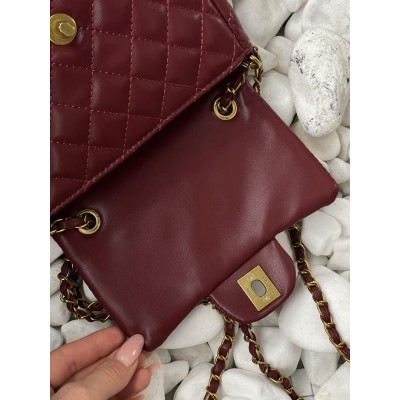 Сумка женская клатч через плечо Chanel Classic Шанель бордовый мини