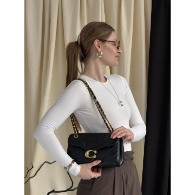 Жіноча сумка Coach Tabby Shoulder Bag 26 чорний золото через плече Коуч