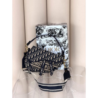 Жіноча сумка Dior Saddle Bag синій напис через плече Крістіан Діор сідло