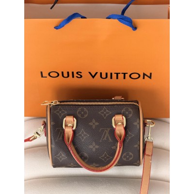 Жіноча сумка Louis Vuitton Nano Speedy mini барильце коричневе через плече Луї Віттон Жіноча сумка Louis Vuitton Nano Speedy mini барильце коричневе через плече Луї Віттон