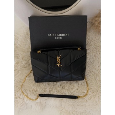 Жіноча сумка Ів Сен Лоран чорний+золото через плече Yves Saint Laurent Loulou Puffer Medium Жіноча сумка Ів Сен Лоран чорний+золото через плече Yves Saint Laurent Loulou Puffer Medium