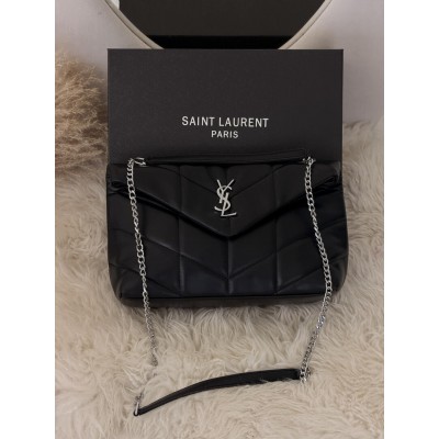 Жіноча сумка Ів Сен-Лоран чорний+срібло через плече Yves Saint Laurent Loulou Puffer Medium Жіноча сумка Ів Сен-Лоран чорний+срібло через плече Yves Saint Laurent Loulou Puffer Medium