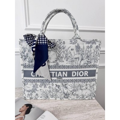Сумка шоппер Крістіан Діор шоппер текстильний Large Book Tote Animal сірий