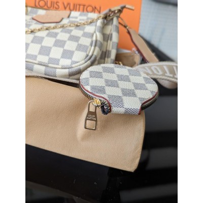Сумка Луї Вітон 3 в 1 Louis Vuitton, клатч через плече бежева клітка