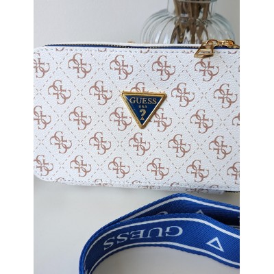 Сумка жіноча білий + синій Guess Гесс крос-боді міні лого
