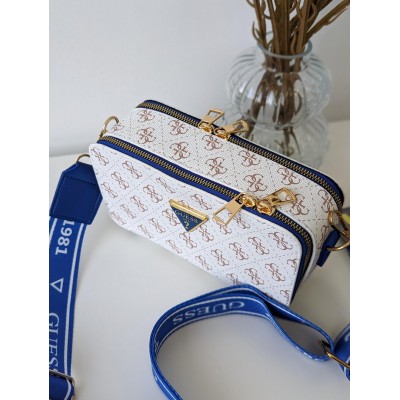 Сумка жіноча білий + синій Guess Гесс крос-боді міні лого