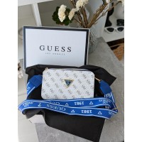 Сумка жіноча білий + синій Guess Гесс крос-боді міні лого