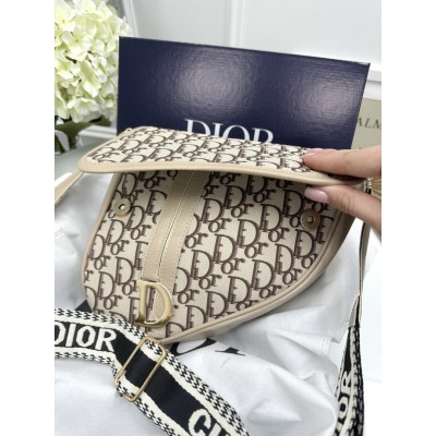 Женская сумка Кристиан Диор седло бежевый текстиль  Dior