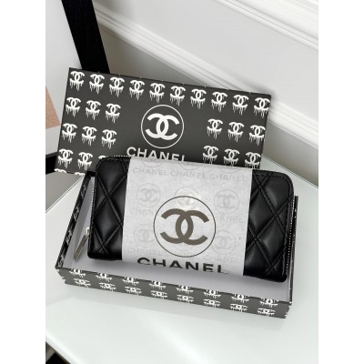 Жіночий гаманець Chanel чорний на багато відділень великий Шанель