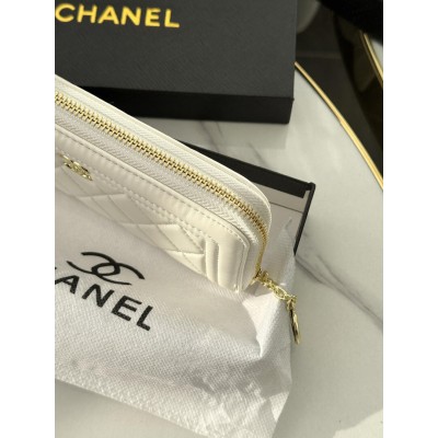 Женский кошелек Chanel белый с комплектацией большой Шанель