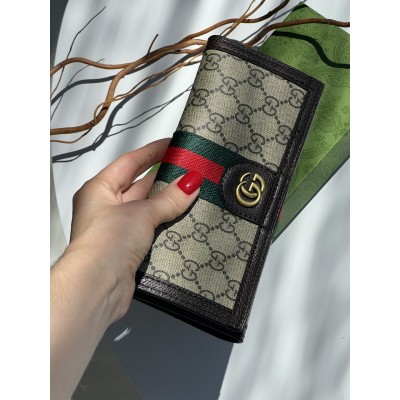 Гаманець жіночий Gucci візитниця коричнево-сірий з коробкою Гуччі