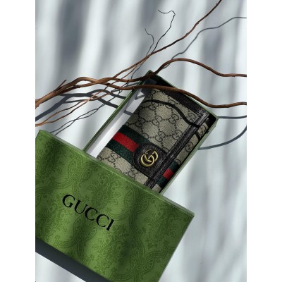 Гаманець жіночий Gucci візитниця коричнево-сірий з коробкою Гуччі