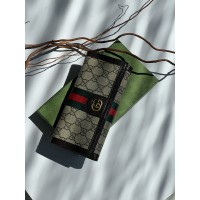 Гаманець жіночий Gucci візитниця коричнево-сірий з коробкою Гуччі
