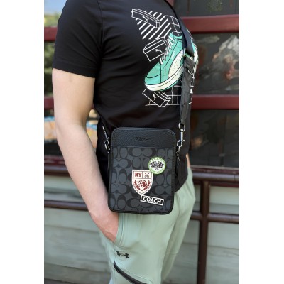 Чоловічі штани COACH Sullivan Crossbody In Signature Canvas With Patche через плече чорний Коуч