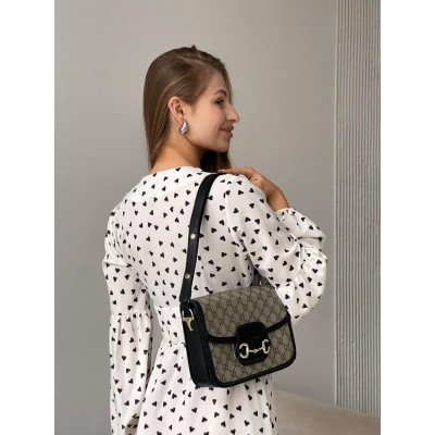 Сумка женская Horsebit 1955 Gucci  Гуччи на плече черно-серый