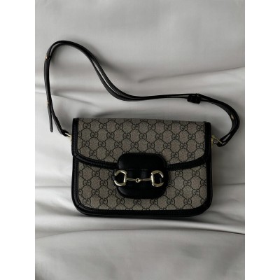 Сумка женская Horsebit 1955 Gucci  Гуччи на плече черно-серый