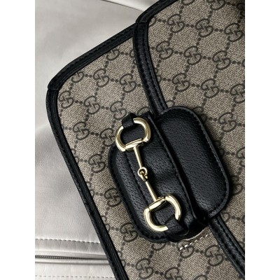 Сумка женская Horsebit 1955 Gucci  Гуччи на плече черно-серый