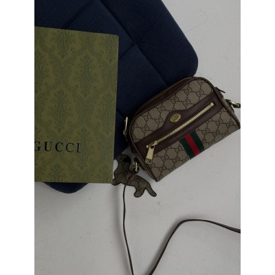 Сумка жіноча Gucci Supreme Ophidia Mini Shoulder Bag коричневий крос боді через плече Гуччі