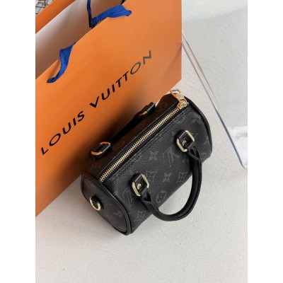 Женская сумка Louis Vuitton Nano Speedy mini бочонок черный через плече Луи Виттон