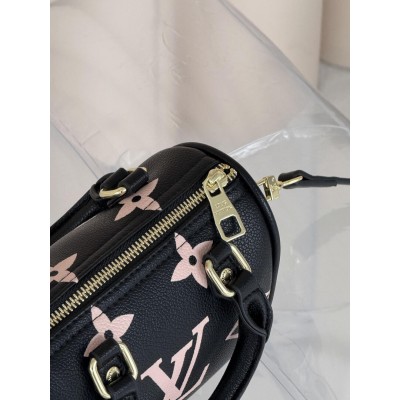 Женская сумка Louis Vuitton Nano Speedy mini бочонок черный монограм через плече Луи Виттон