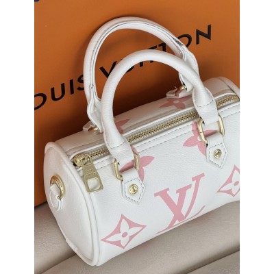 Женская сумка Louis Vuitton Nano Speedy mini бочонок белый монограм через плече Луи Виттон