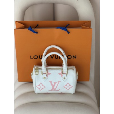 Жіноча сумка Louis Vuitton Nano Speedy mini барило білий монограм через плече Луї Віттон