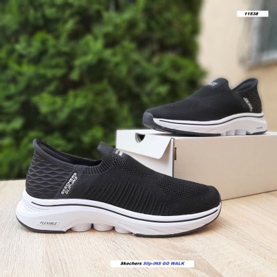 Skechers Slip-INS GO WALK тапкі мокасіни сліпони чорні з білим, Розмір 43