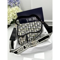 Женская сумка Кристиан Диор седло черно-белый в горошек Dior