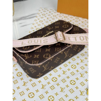 Сумка Louis Vuitton крос-боді коричневий з рожевим ременем через плече Луї Вітон