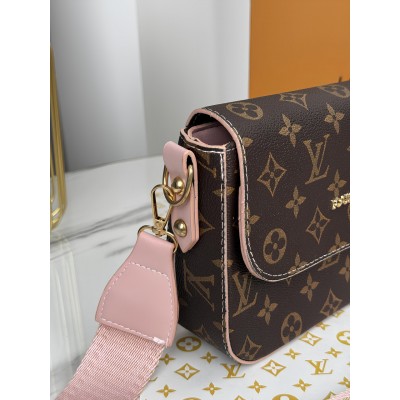 Сумка Louis Vuitton крос-боді коричневий з рожевим ременем через плече Луї Вітон