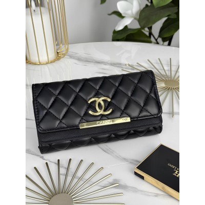 Гаманець жіночий Chanel великий подвійний Шанель чорний на багато відділень Гаманець жіночий Chanel великий подвійний Шанель чорний на багато відділень