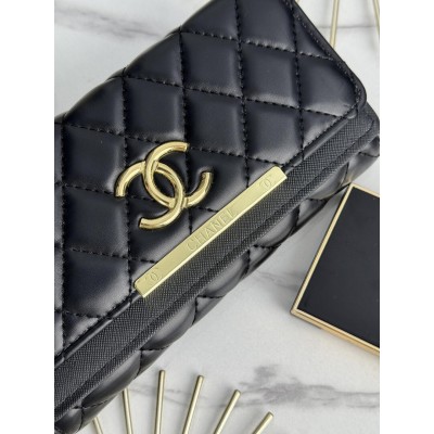 Гаманець жіночий Chanel великий подвійний Шанель чорний на багато відділень