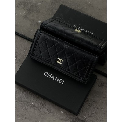 Жіночий гаманець Chanel чорний глянсовий подвійний Шанель із коробкою Жіночий гаманець Chanel чорний глянсовий подвійний Шанель із коробкою