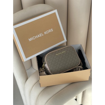 Сумка жіноча Michael Kors крос-боді сірий + пудровий на широкому ремені Майкл Корс Сумка жіноча Michael Kors крос-боді сірий + пудровий на широкому ремені Майкл Корс