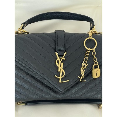 Жіноча сумка Yves Saint Laurent College Medium YSL Ів Сен Лоран чорний золото клатч Premium