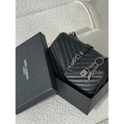 Жіноча сумка Yves Saint Laurent College Medium YSL Ів Сен Лоран чорний срібло клатч Premium
