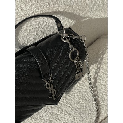 Жіноча сумка Yves Saint Laurent College Medium YSL Ів Сен Лоран чорний срібло клатч Premium