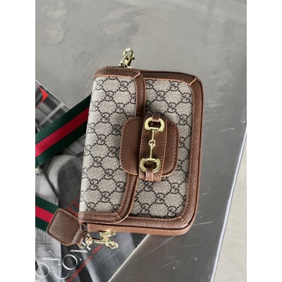 Сумка жіноча Gucci Horsebit 1955 Mini Bag крос боді Гуччі коричневий міні