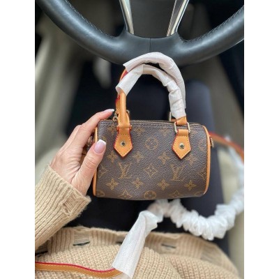 Сумка женская Louis Vuitton Nano Speedy mini  коричневый кросс боди через плечо Луи Виттон