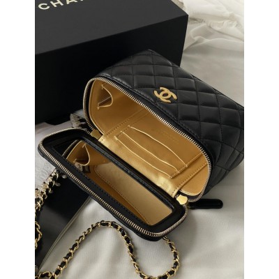 Сумка жіноча клатч Chanel Classic Lambskin Pearl Crush Vanity Bag Premium чорний класичний Шанель