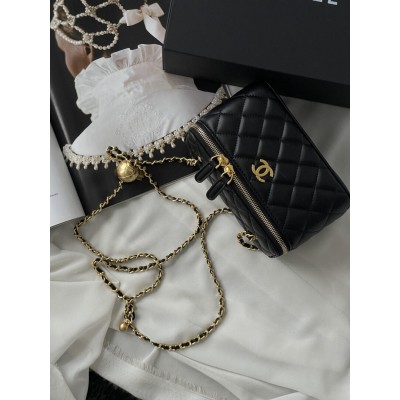 Сумка жіноча клатч Chanel Classic Lambskin Pearl Crush Vanity Bag Premium чорний класичний Шанель