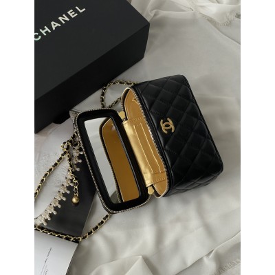 Сумка жіноча клатч Chanel Classic Lambskin Pearl Crush Vanity Bag Premium чорний класичний Шанель
