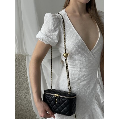 Сумка жіноча клатч Chanel Classic Lambskin Pearl Crush Vanity Bag Premium чорний класичний Шанель