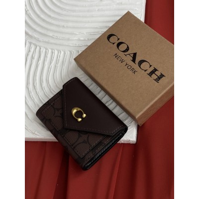Гаманець жіночий Coach шоколадний з невеликою коробкою Коуч