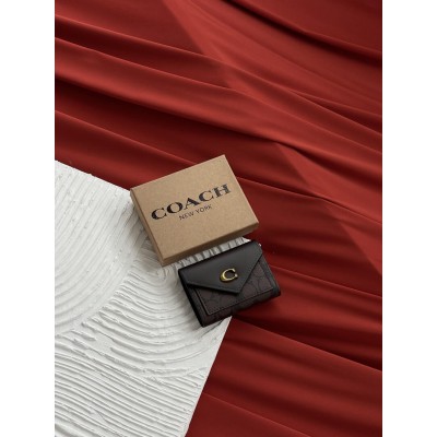 Гаманець жіночий Coach шоколадний з невеликою коробкою Коуч