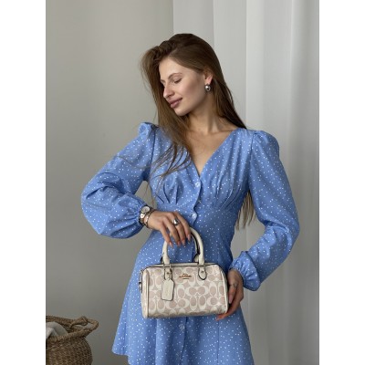 Сумка жіноча Coach Mini Rowan Crossbody In Signature біло-пудровий Шанель барило